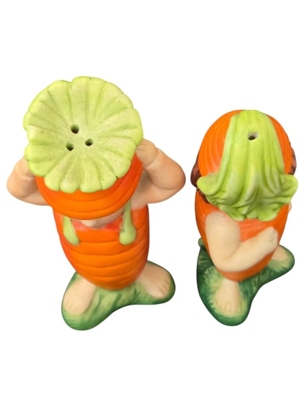 Carrot Salt & Pepper Shaker Set Kids Couple Kitsch Franklin Mint Vintage 1991